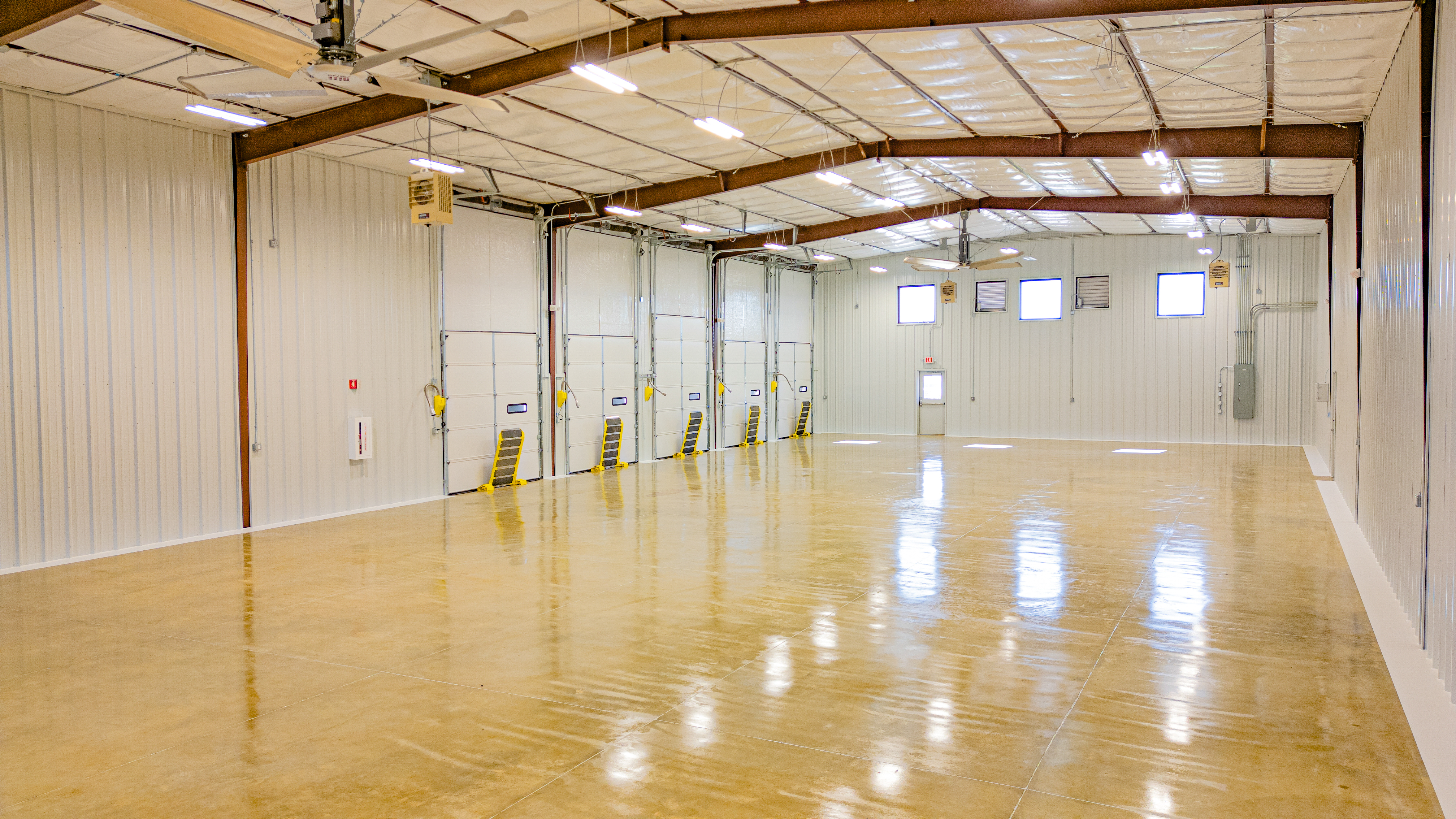 Interior of a commercial industrial facility with multiple loading bays